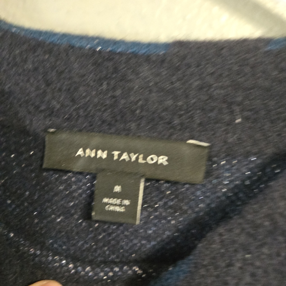 Ann Taylor 2023 Blue Floral With Metallic Silver Details Sweater Size Medium - Picture 6 of 16